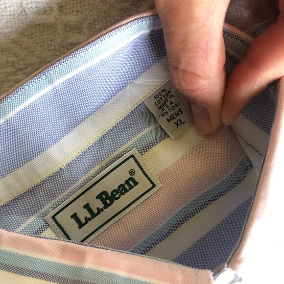 VTG 90s L.L. Bean Striped Short Sleeve Dress Shirt XL Pastel Classic Preppy USA - Picture 4 of 10